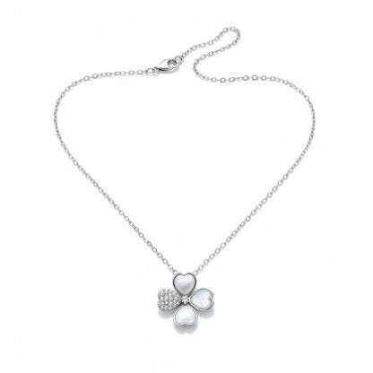 Siora Jewels Lucky Charm 925 Sterling Silver Clover Necklace for Women | Rhodium Finish with Zircon Detailing