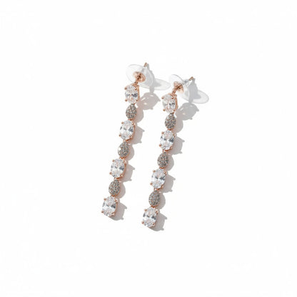 Siora Jewels Aurora Drop CZ 925 Silver Earrings for Women | Rose Gold Finish with Elongated Stone Detailing