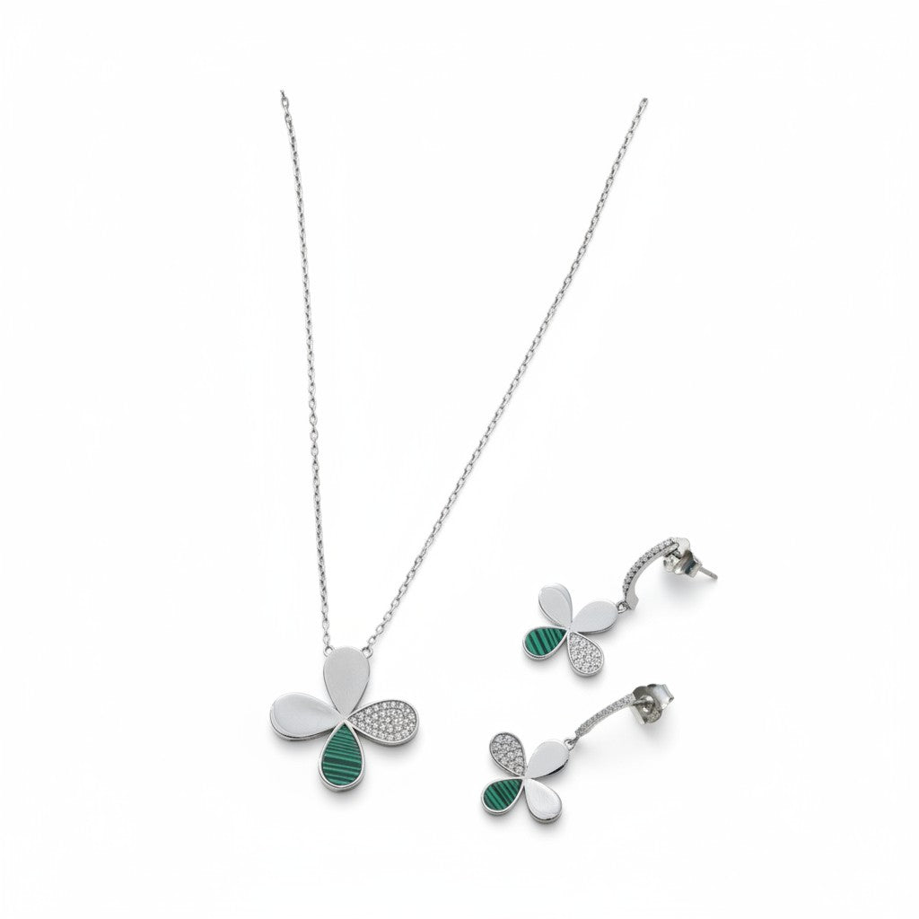 Siora Jewels Lucky Charm 925 Silver Necklace for Women | Rhodium Finish with Clover Zircon Detailing