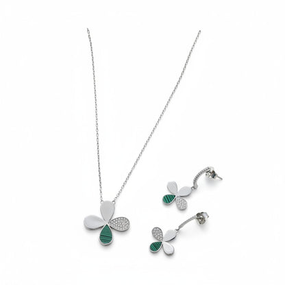 Siora Jewels Lucky Charm 925 Silver Necklace for Women | Rhodium Finish with Clover Zircon Detailing