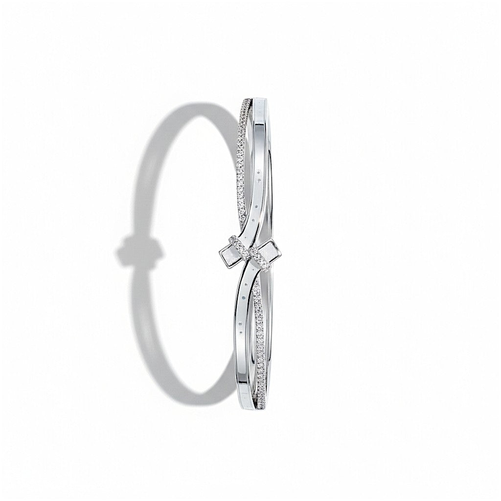 Siora Jewels Celeste Crossover 925 Silver Kada for Women | Rhodium Finish with Zircon Detailing