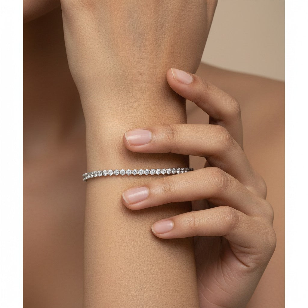 Siora Classic Tennis 925 Sterling Silver Bracelet – Rhodium Finish | Adjustable Zircon Line