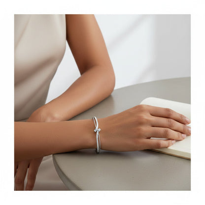 Siora Jewels Celeste Crossover 925 Silver Kada for Women | Rhodium Finish with Zircon Detailing