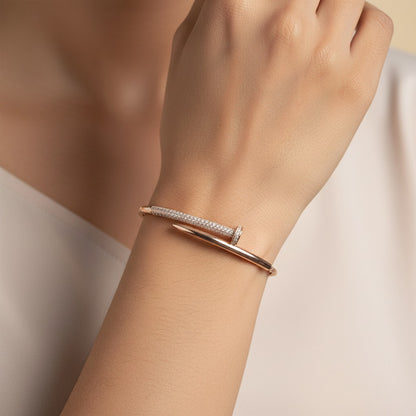 Siora Luxe Nail 925 Silver Bracelet – Rose Gold Finish | Zircon Accent Detailing