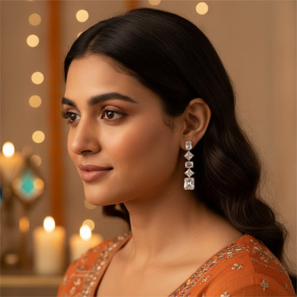 Siora Jewels CZ Drop 925 Silver Earrings for Women | Rose Gold Finish with Multi-Stone Detailing