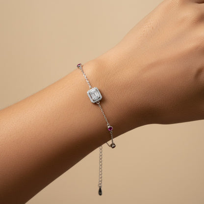 Siora Emerald‑Cut CZ 925 Silver Bracelet – Rhodium Finish | Central Zircon Accent