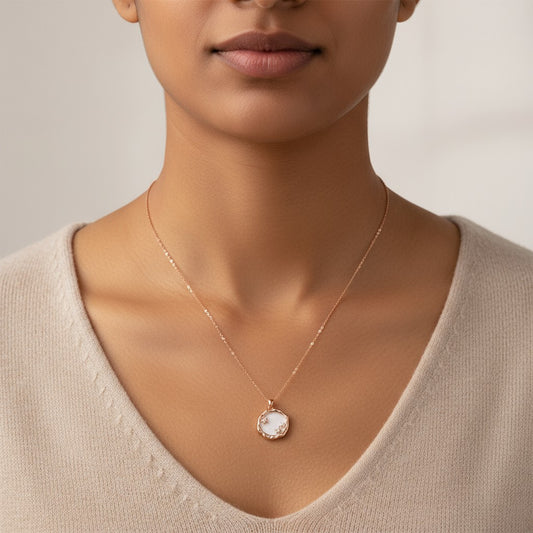 Siora Jewels Celeste Halo 925 Silver Necklace for Women | Rose Gold Finish with Zircon Detailing