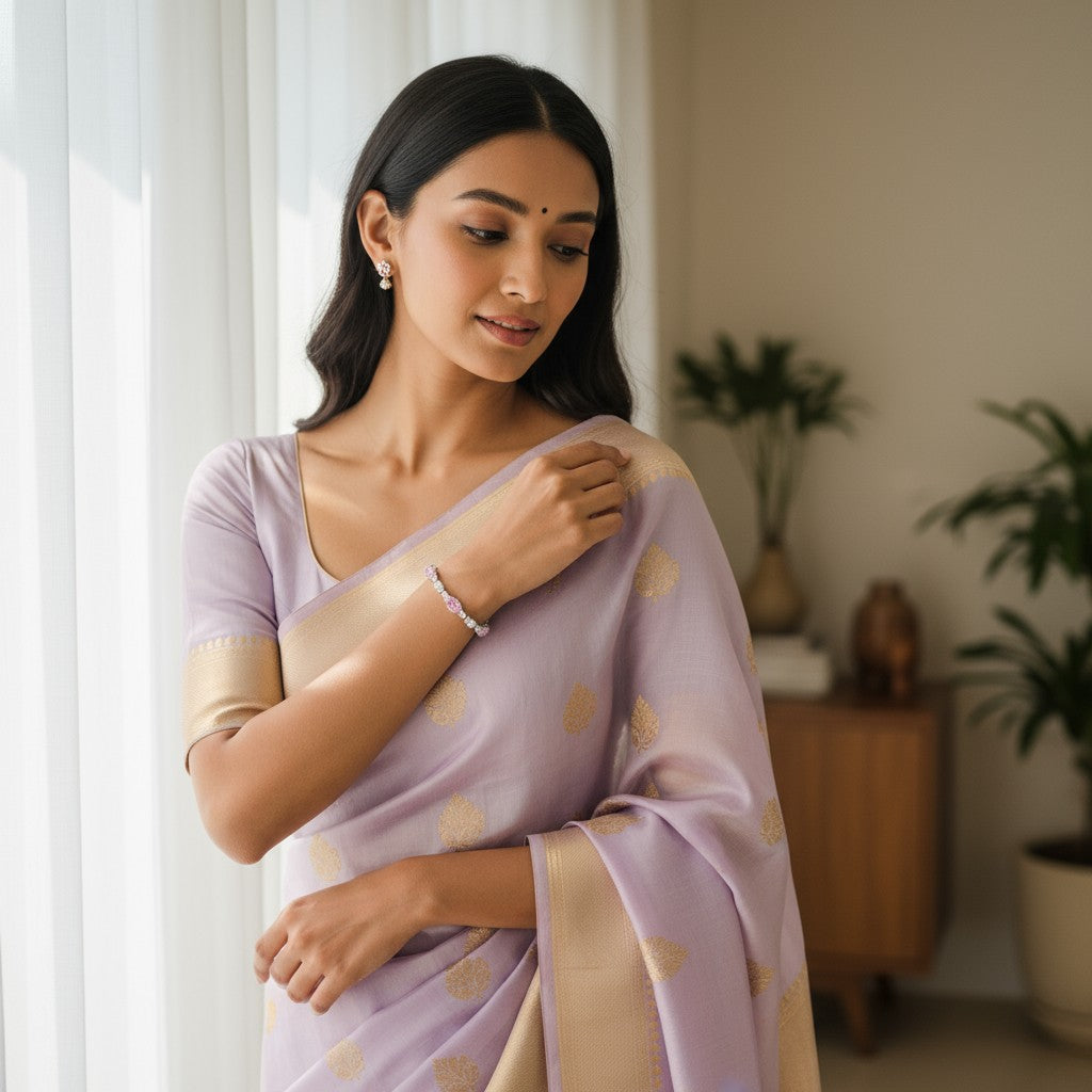 Siora Jewels Blush Petal 925 Silver Bracelet for Women | Rhodium Finish with Pink Zircon Detailing