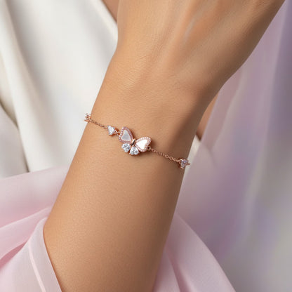 Siora Jewels Butterfly 925 Silver Bracelet for Women | Rose Gold Finish with Zircon Detailing