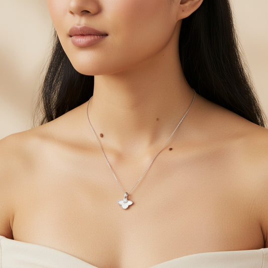 Siora Jewels White Petal 925 Silver Necklace for Women | Rhodium Finish with Mother of Pearl & Zircon Detailing