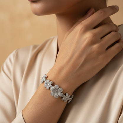 Siora Jewels Bloom Cascade 925 Silver Bracelet for Women | Rhodium Finish with Zircon Floral Detailing
