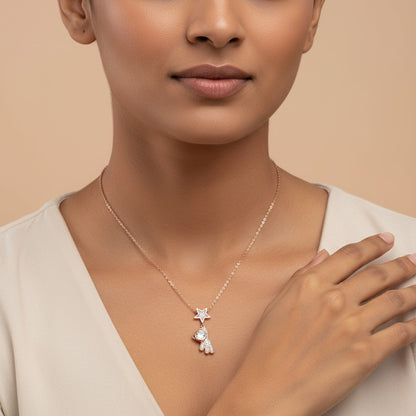 Siora Jewels Cosmo Dream 925 Silver Necklace for Women | Rose Gold Finish with Star Motif & Zircon Detailing