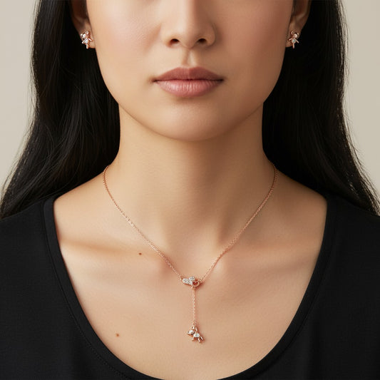 Siora Jewels Teddy Drop 925 Silver Pendant Set for Women | Rose Gold Finish with Zircon Detailing