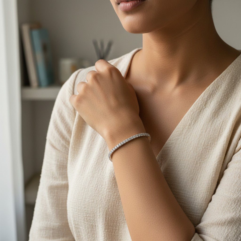 Siora Jewels Adjustable Kada 925 Silver Bracelet for Women | Rhodium Finish with Timeless Minimal Design