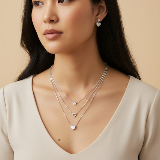 Siora Jewels White Heart 925 Silver Pendant Set for Women | Rhodium Finish with Zircon Detailing