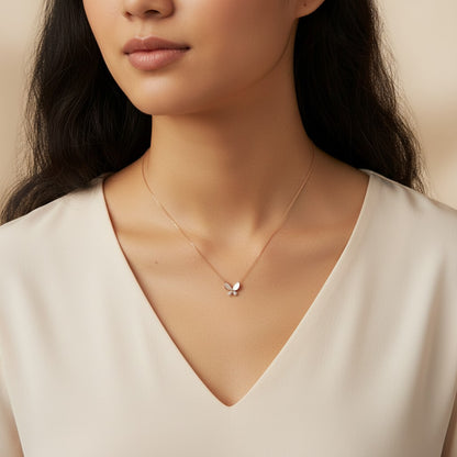 Siora Jewels Ethereal Bloom Butterfly 925 Silver Necklace for Women | Rose Gold Finish with Zircon Detailing