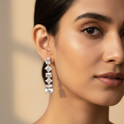 Siora Jewels CZ Drop 925 Silver Earrings for Women | Rose Gold Finish with Multi-Stone Detailing