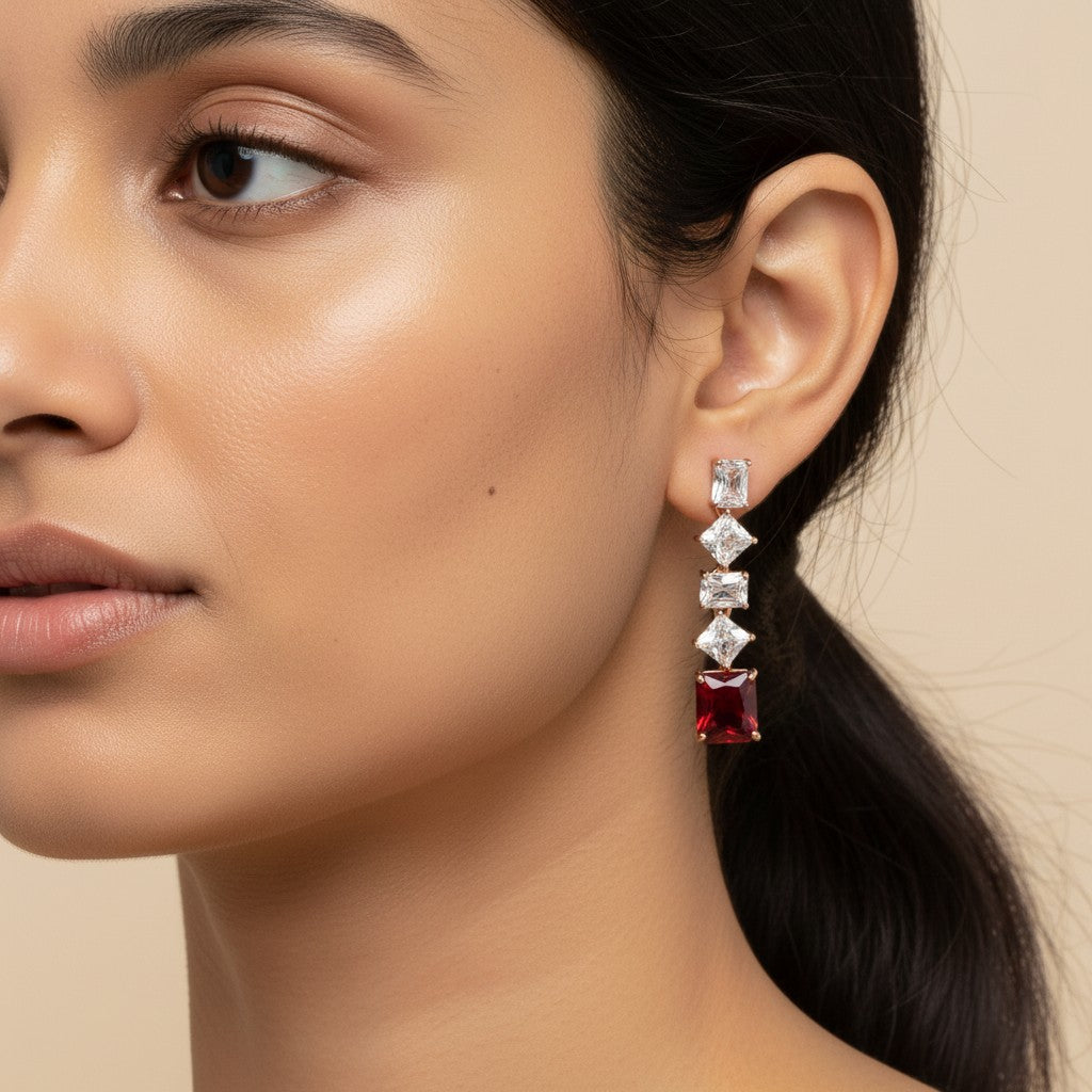 Siora Jewels Rose CZ 925 Silver Earrings for Women | Rose Gold Finish with Red Detailing