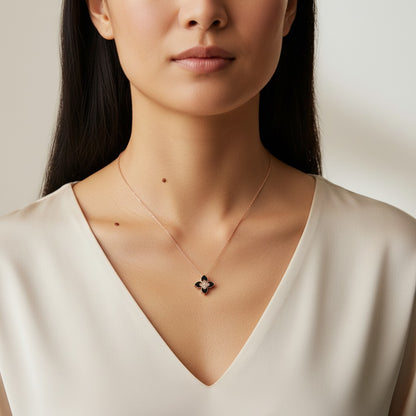 Siora Jewels Midnight Bloom 925 Sterling Silver Jewellery Set for Women | Rose Gold Finish with Black Enamel Floral Design & Zircon Detailing