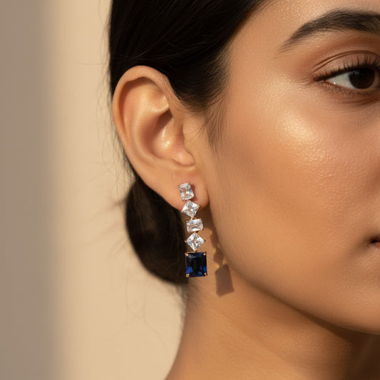 Siora Jewels Blue CZ 925 Silver Earrings for Women | Rose Gold Finish with Blue Detailing