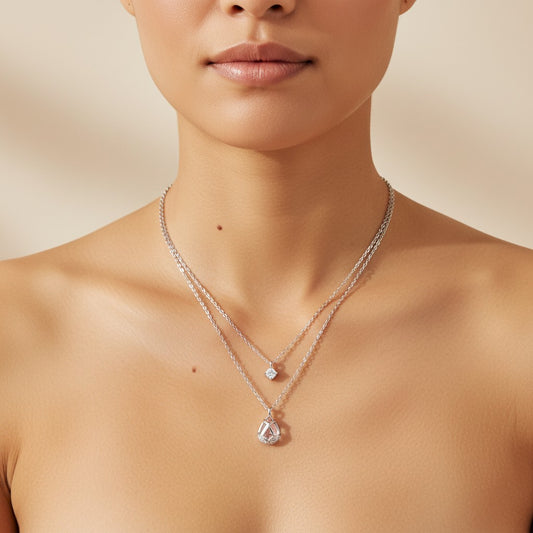 Siora Jewels Lustre Hexa 925 Silver Pendant for Women | Rhodium Finish Hexagon Necklace with Zircon Detailing