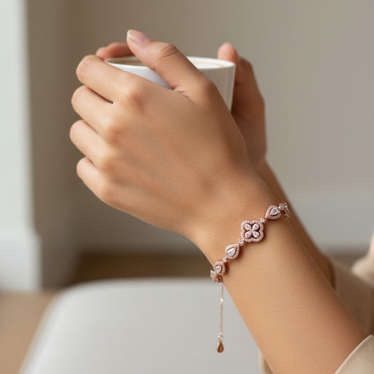 Siora Dual Heart Link 925 Silver Bracelet – Rose Gold Finish | Twin Heart Zircon Accents