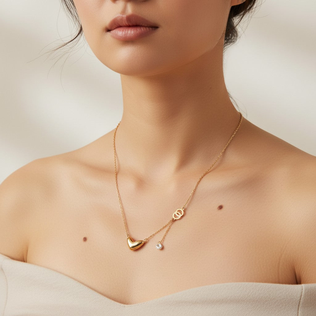 Siora Jewels Eternal Heart 925 Sterling Silver Necklace for Women | Rose Gold Finish with Zircon Accents