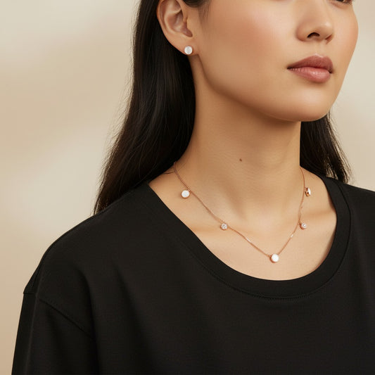 Siora Jewels Minimal Pearl 925 Silver Pendant Set for Women | Rose Gold Finish with Pearl & Zircon Detailing