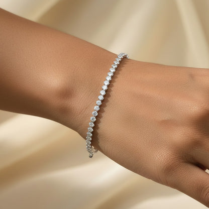 Siora Classic Tennis 925 Sterling Silver Bracelet – Rhodium Finish | Adjustable Zircon Line