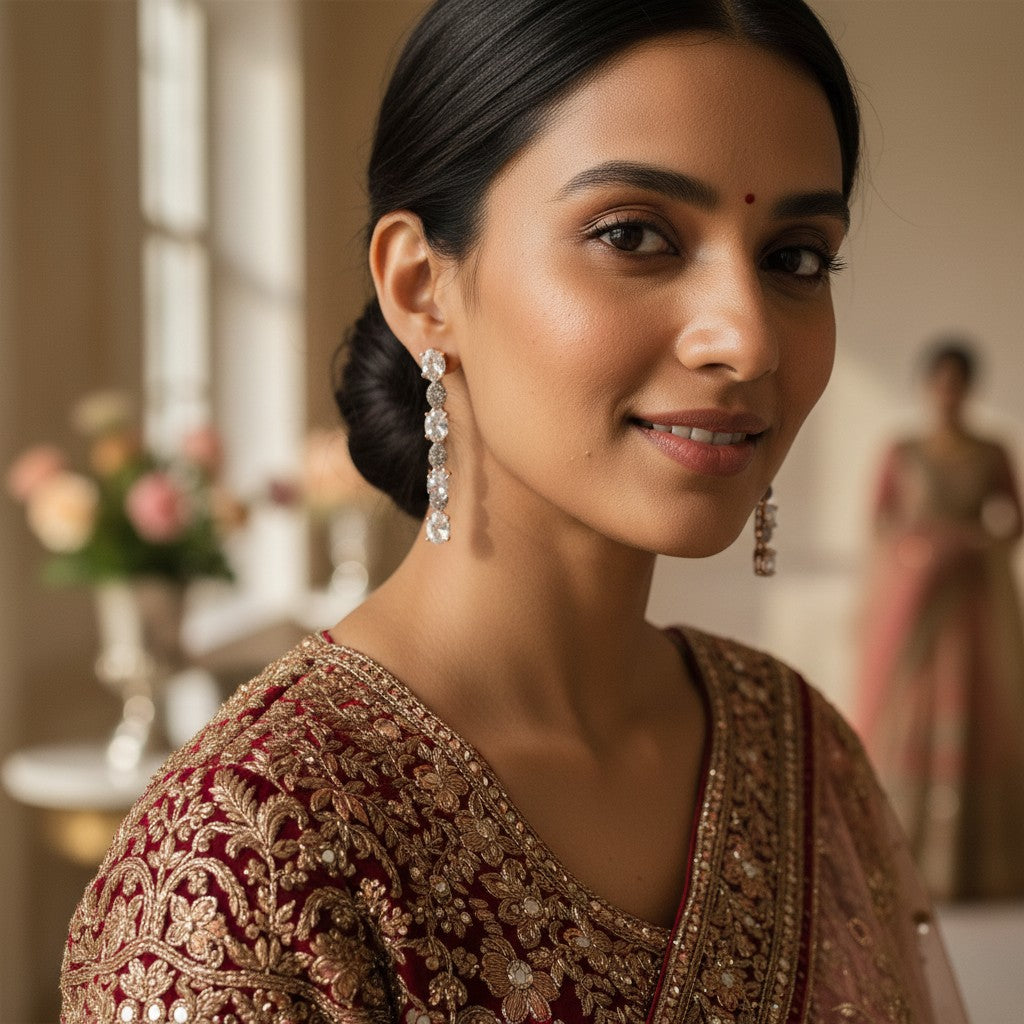 Siora Jewels Aurora Drop CZ 925 Silver Earrings for Women | Rose Gold Finish with Elongated Stone Detailing