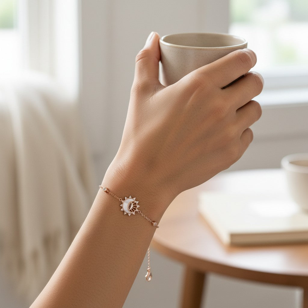 Siora Evil Eye 925 Silver Bracelet – Rose Gold Finish | Enamel & Zircon Detailing