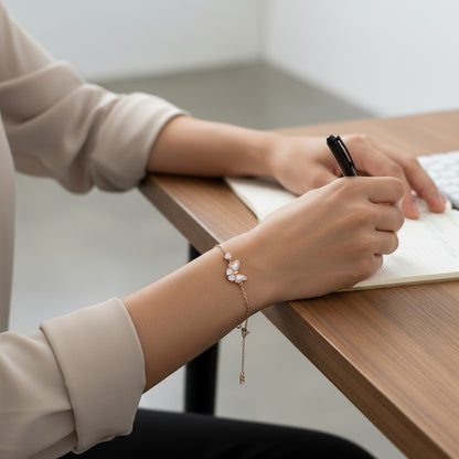 Siora Jewels Butterfly 925 Silver Bracelet for Women | Rose Gold Finish with Zircon Detailing