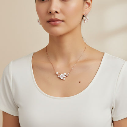 Siora Jewels White Blossom 925 Silver Jewellery Set for Women | Rose Gold Finish with Pearl & Enamel Floral Detailing