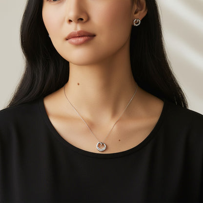 Siora Jewels Heart Loop 925 Silver Jewellery Set for Women | Rhodium Finish with Interlinked Hearts & Zircon Detailing