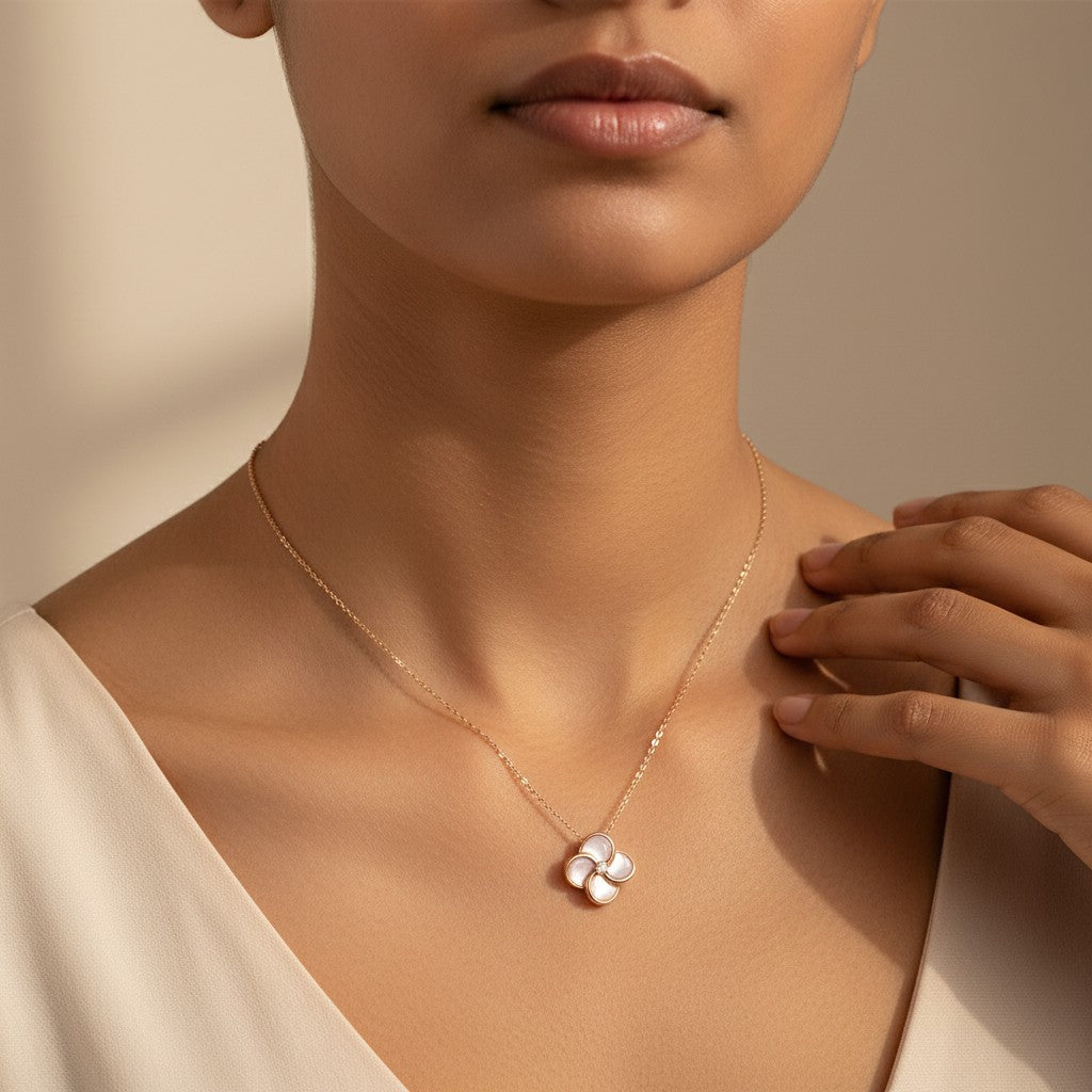 Siora Jewels Bloom Petite 925 Sterling Silver Clover Necklace for Women | Rose Gold Finish with Zircon Detailing