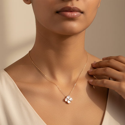 Siora Jewels Bloom Petite 925 Sterling Silver Clover Necklace for Women | Rose Gold Finish with Zircon Detailing